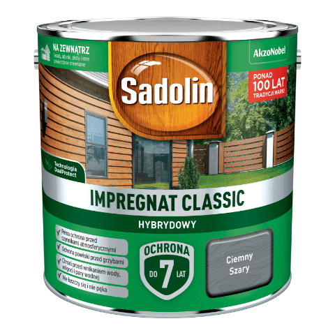 Impregnat CLASSIC HYBRYDOWY Ciemny Szary 2,5 l Sadolin