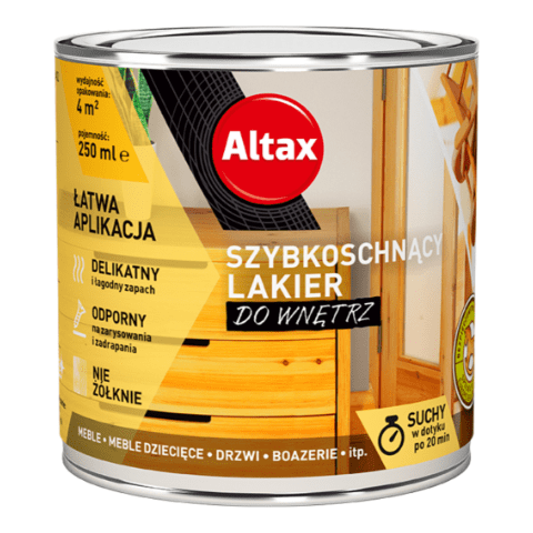 Lakier szybkoschnący do wnętrz 250 ml bezbarwny połysk Altax