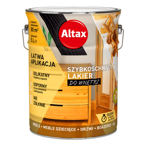 Lakier szybkoschnący do wnętrz 5 l bezbarwny połysk Altax