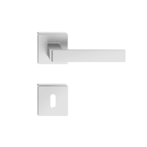 Klamka ERGO srebrna na kwadratowym szyldzie, szyld na klucz w komplecie