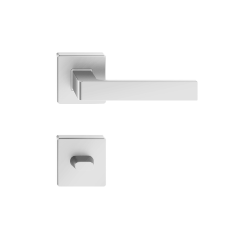 Klamka ERGO srebrna na kwadratowym szyldzie, szyld na WC w komplecie