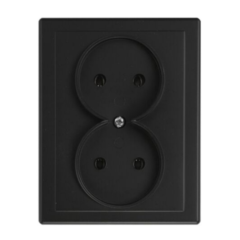 Gniazdo podwójne bez uziemienia Jowisz czarny mat