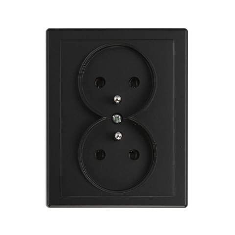 Gniazdo podwójne z uziemieniem Jowisz czarny mat