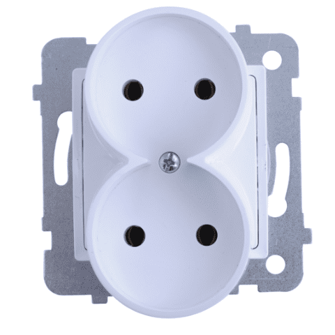 Gniazdo wtyczkowe podwójne ROSA białe bez uziemienia bez ramki