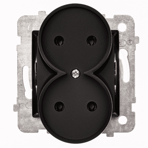 Gniazdo wtyczkowe podwójne ROSA czarny mat bez uziemienia bez ramki