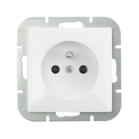 Gniazdo pojedyncze z uziemieniem biały PERŁA