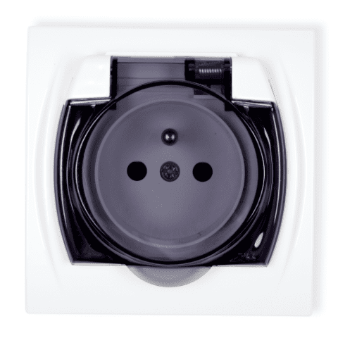 Gniazdo z uziemieniem i klapką IP44 Logo białe