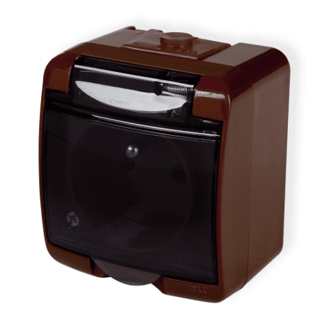 Gniazdo pojedyncze natynkowe IP44 z klapką dymną HydroLuxe brązowe