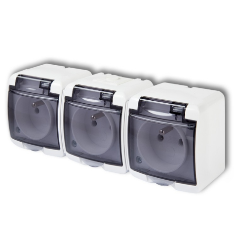 Gniazdo potrójne z uziemieniem klapka dymna HydroLuxe