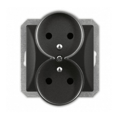 Gniazdo podwójne z/u z ramką, czarny mat, POLA