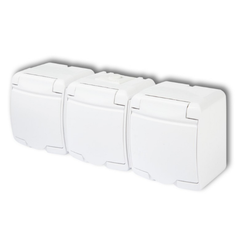 Gniazdo potrójne Hydrolux biały 3x2P+Z IP44